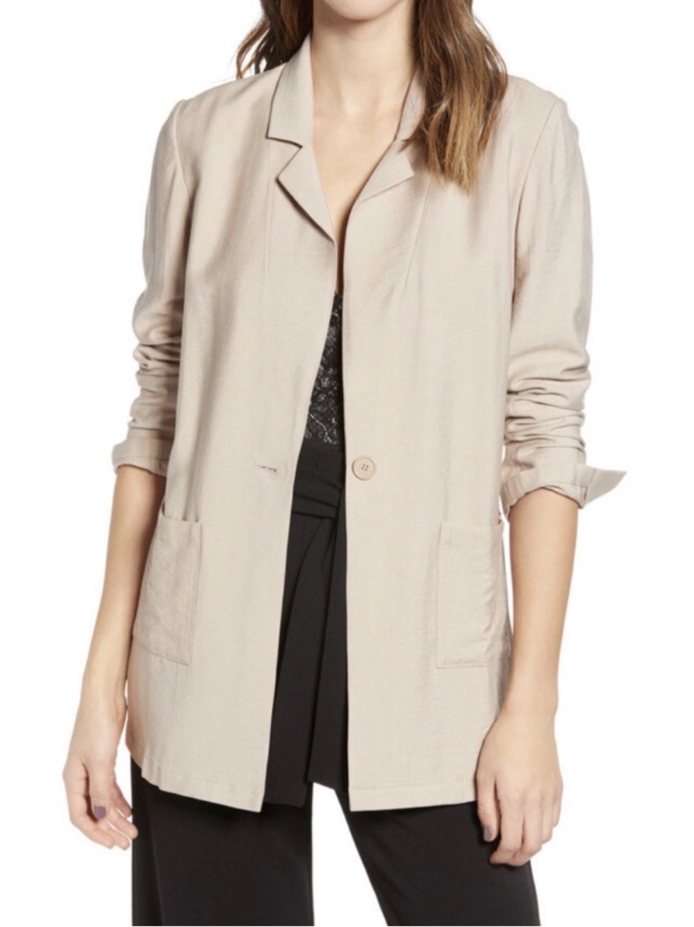 Women’s Lightweight Leith Casual Open Blazer Jacket in Beige